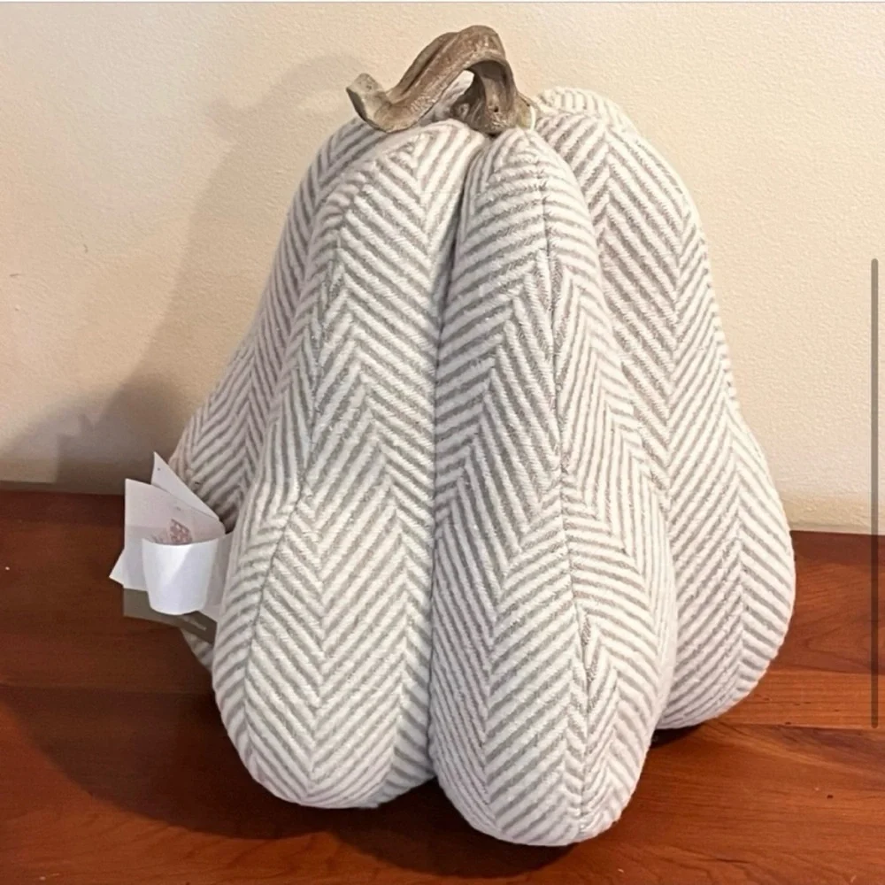 NWT- Hay Market Herringbone Fabric Neutral Pumpkin Accent Pillow
